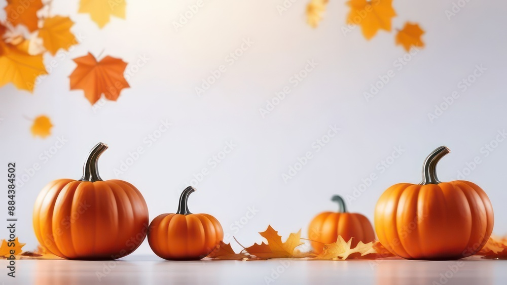 Abstract flowing waves with pumpkins on white background with beautiful bokeh and with copy space Abstract flowing waves with pumpkins on white background with beautiful bokeh and with copy space