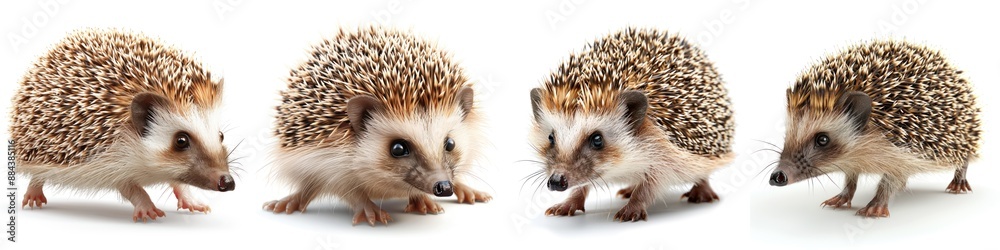 Cute hedgehogs isolated on white background, showing various positions and expressions, ideal for nature and wildlife themed content. Cute hedgehogs isolated on white background, showing various positions and expressions, ideal for nature and wildlife themed content.