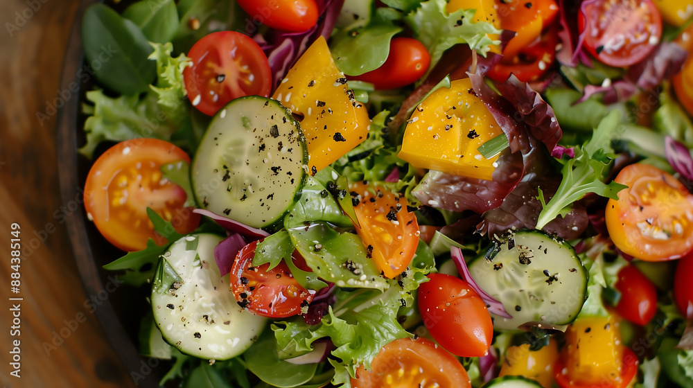 colorful salad with mixed greens, cucumber slices, and cherry tomatoes is a delicious way to enjoy the fresh colors of spring vegetables colorful salad with mixed greens, cucumber slices, and cherry tomatoes is a delicious way to enjoy the fresh colors of spring vegetables