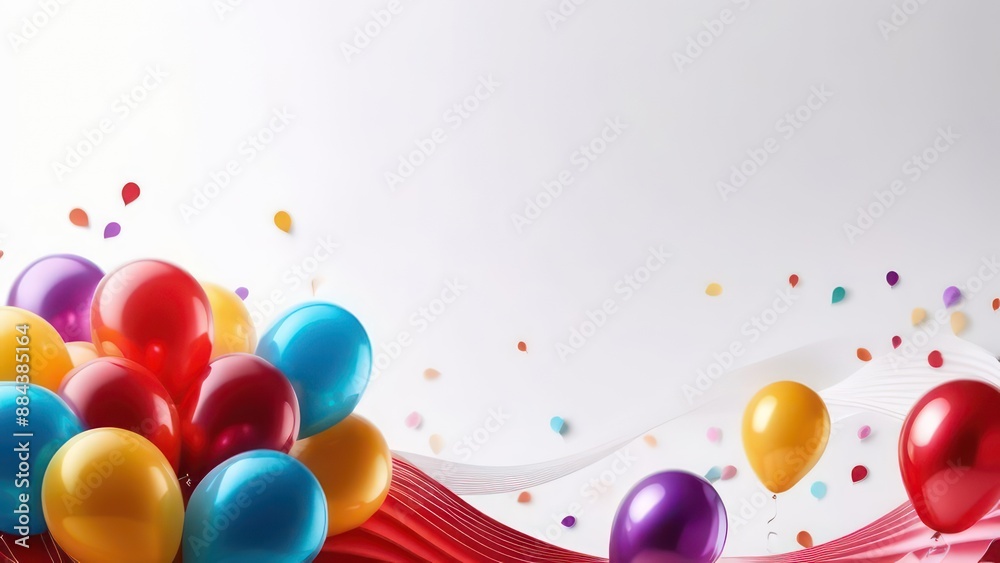 Banner Abstract flowing waves with red white blue balloons on white background with beautiful bokeh and with copy space Banner Abstract flowing waves with red white blue balloons on white background with beautiful bokeh and with copy space