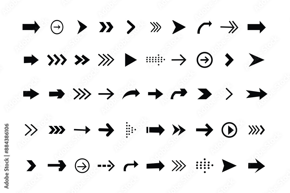 Arrows icons set. Black arrows vector icons. Set different arrows or web design. Arrow icon collection on white background. Vector illustrations. Arrows icons set. Black arrows vector icons. Set different arrows or web design. Arrow icon collection on white background. Vector illustrations.