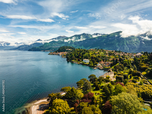 aerial photo with drone of Belagio on Lago di Como Italy in Spring photo