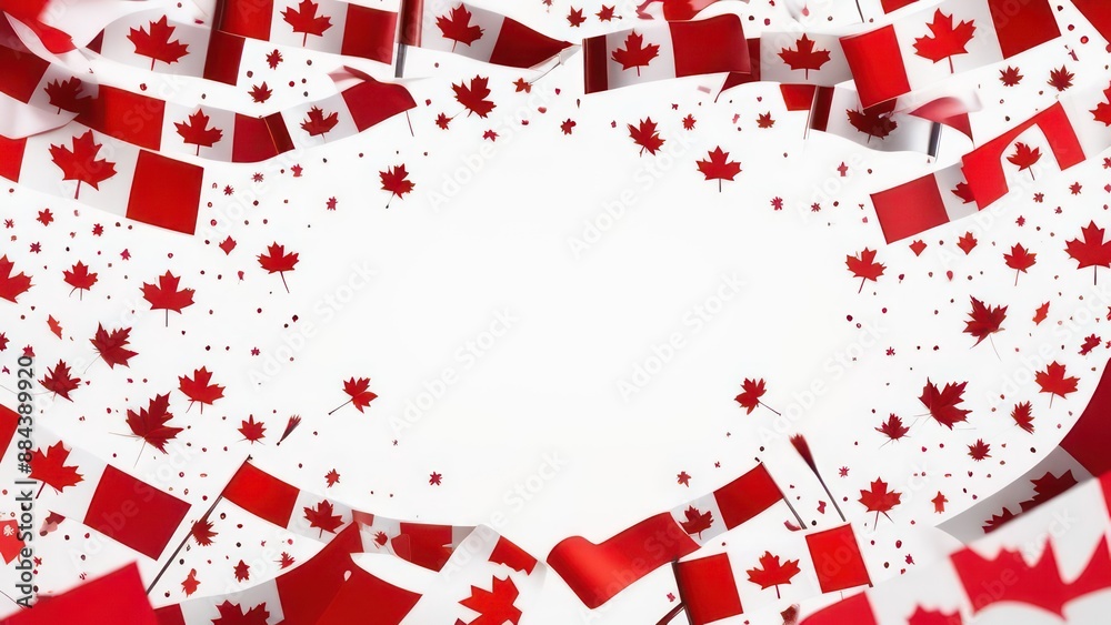 Canadian flags and confetti on white background with copy space Canadian flags and confetti on white background with copy space