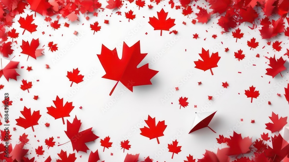 Canadian flags and confetti on white background with copy space Canadian flags and confetti on white background with copy space