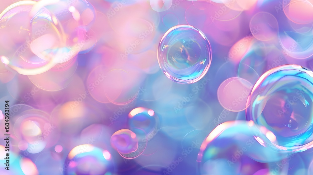 Pink and blue iridescent bubbles float in a dreamy, effervescent background. Pink and blue iridescent bubbles float in a dreamy, effervescent background.