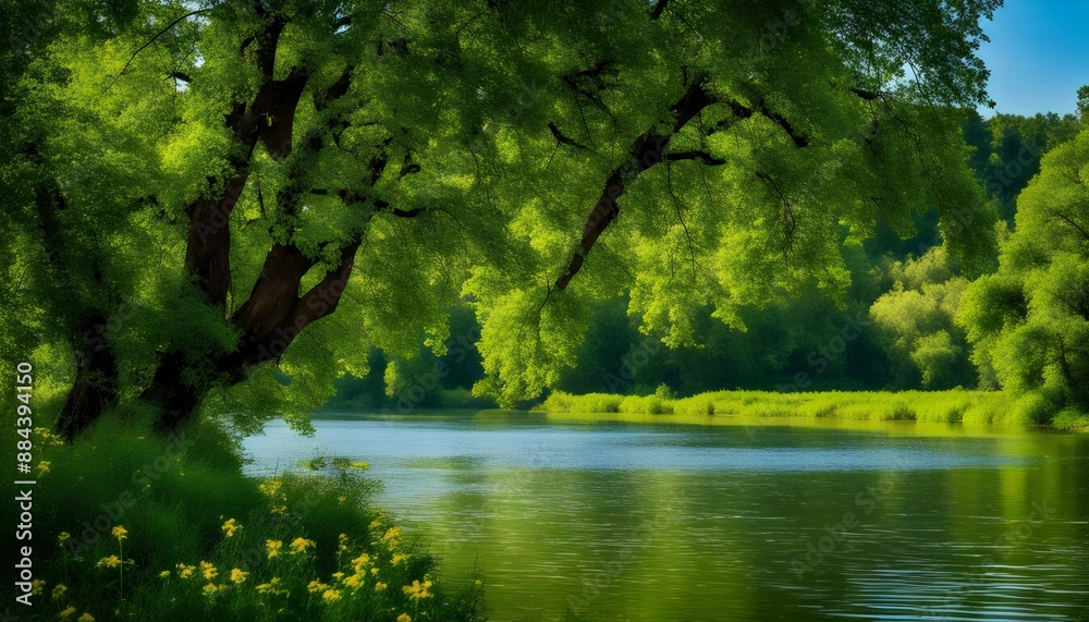 Nice nature. Summer, forest, on the river bank.