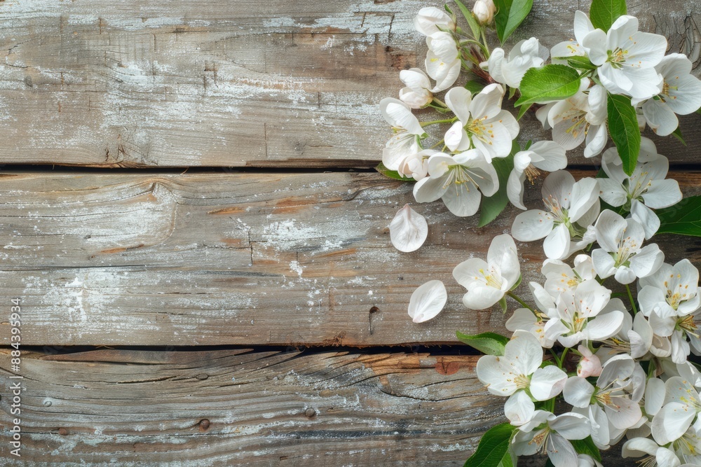 White Blossoms on Rustic Wooden Background White Blossoms on Rustic Wooden Background