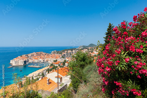Obraz na płótnie Dubrovnik historical harbor and old town from above. Top tourist destination in Croatia country, Dalmatia region w salonie