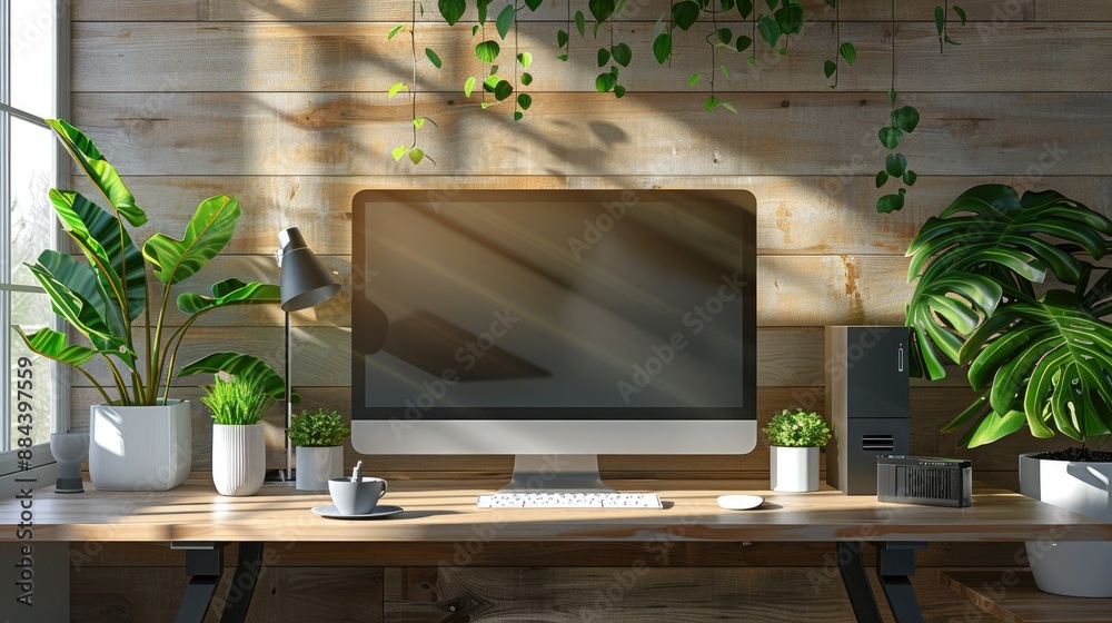 Sleek Desktop Computer Setup with Blank Screen and Ample Copy Space Sleek Desktop Computer Setup with Blank Screen and Ample Copy Space