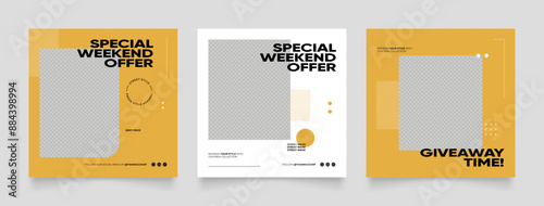 social media template banner blog fashion sale promotion. fully editable instagram and facebook square post frame puzzle organic sale poster. fresh yellow element shape vector background
