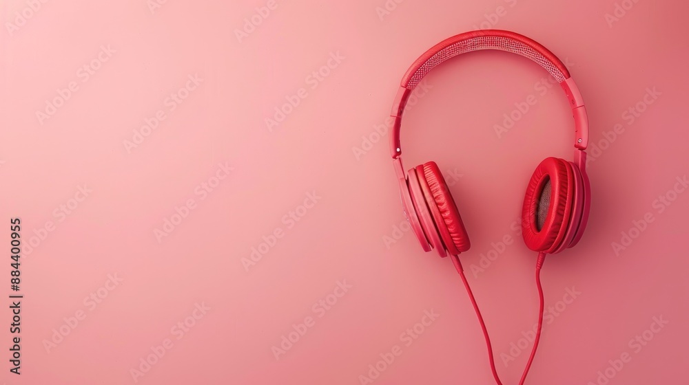 Red headphones on pink background with copy space Minimalistic photo of earphones isolated on pastel backdrop Music theme concept Red headphones on pink background with copy space Minimalistic photo of earphones isolated on pastel backdrop Music theme concept