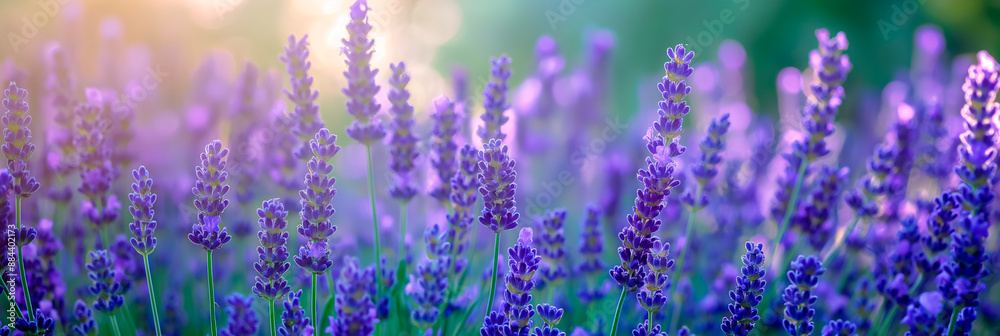 Naklejka premium beautiful fragrant purple lavender flowers in full frame background