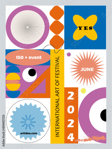 Design, creativity and business. Vector modern abstract geometric illustration of advertising agency, graphic design at computer at work, handshake, creative office for poster, flyer 