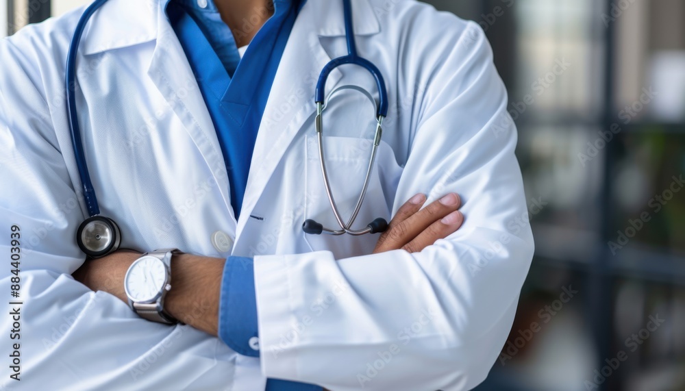 Doctor With Stethoscope and Watch Standing With Arms Crossed Doctor With Stethoscope and Watch Standing With Arms Crossed