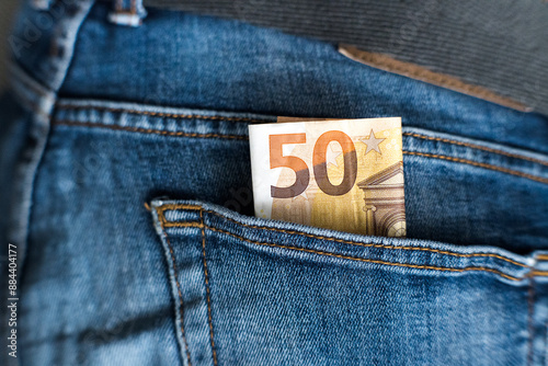 Obraz na płótnie Euro, money in jeans pocket. Savings for a rainy day.
w salonie