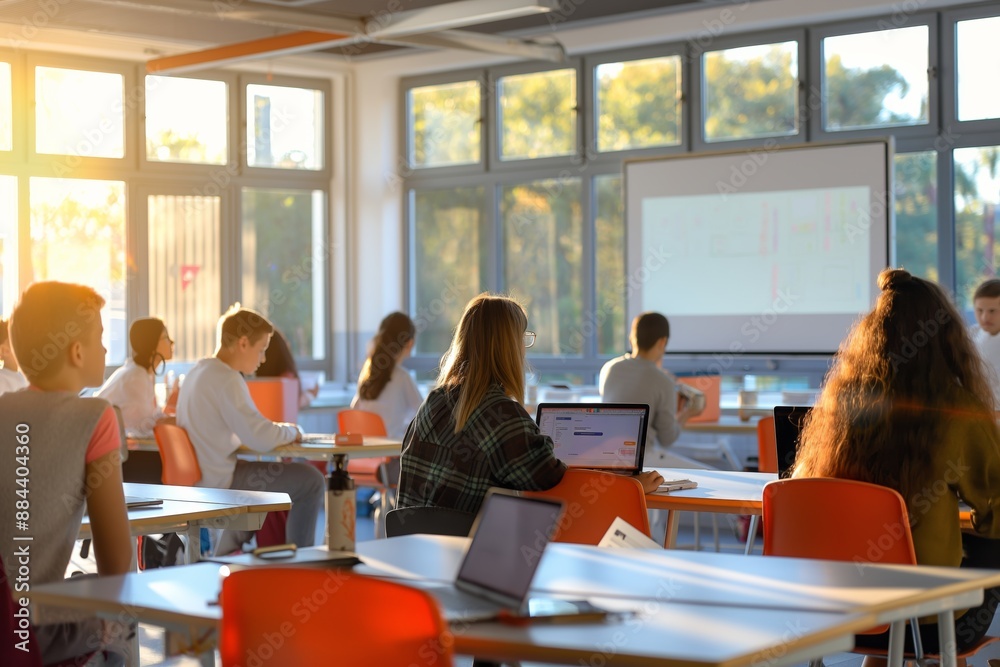 A group of students in a technology class, actively participating in a university lesson. A group of students in a technology class, actively participating in a university lesson.