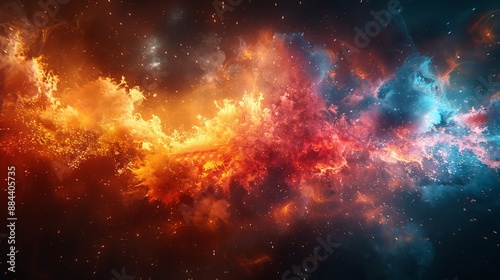 This mesmerizing image portrays a cosmic nebula with a galactic explosion of vibrant and swirling patterns of light and dust, evoking awe and wonder at the universe's beauty.