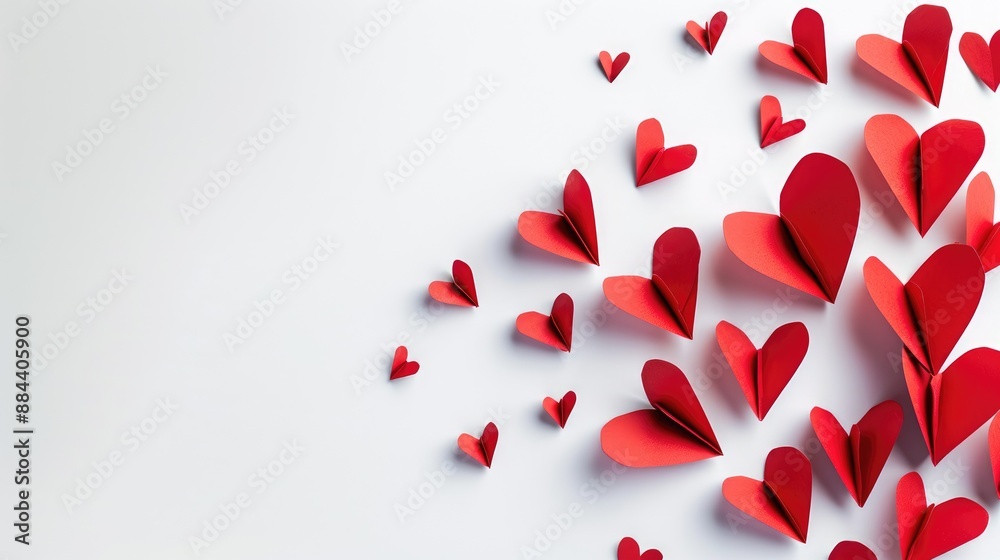 Valentine s Day motifs Red paper hearts against a white backdrop Valentine s Day motifs Red paper hearts against a white backdrop