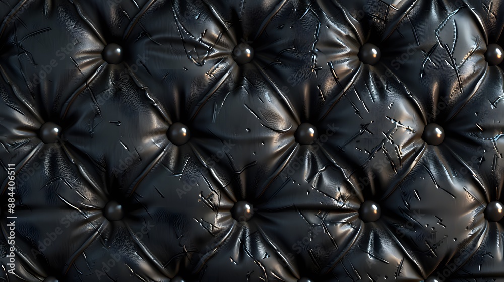 Naklejka premium Leather texture surface with luxury seamless sewing thread diamond square shape pattern in black color for background wallpaper and design, closeup