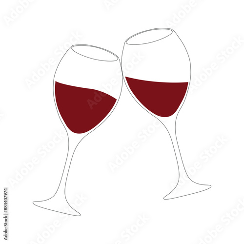Vector Wine Glass Cheers Illustration.  Two glasses of wine. Cheers with wineglasses. Clink glasses icon. Vector illustration on white background.