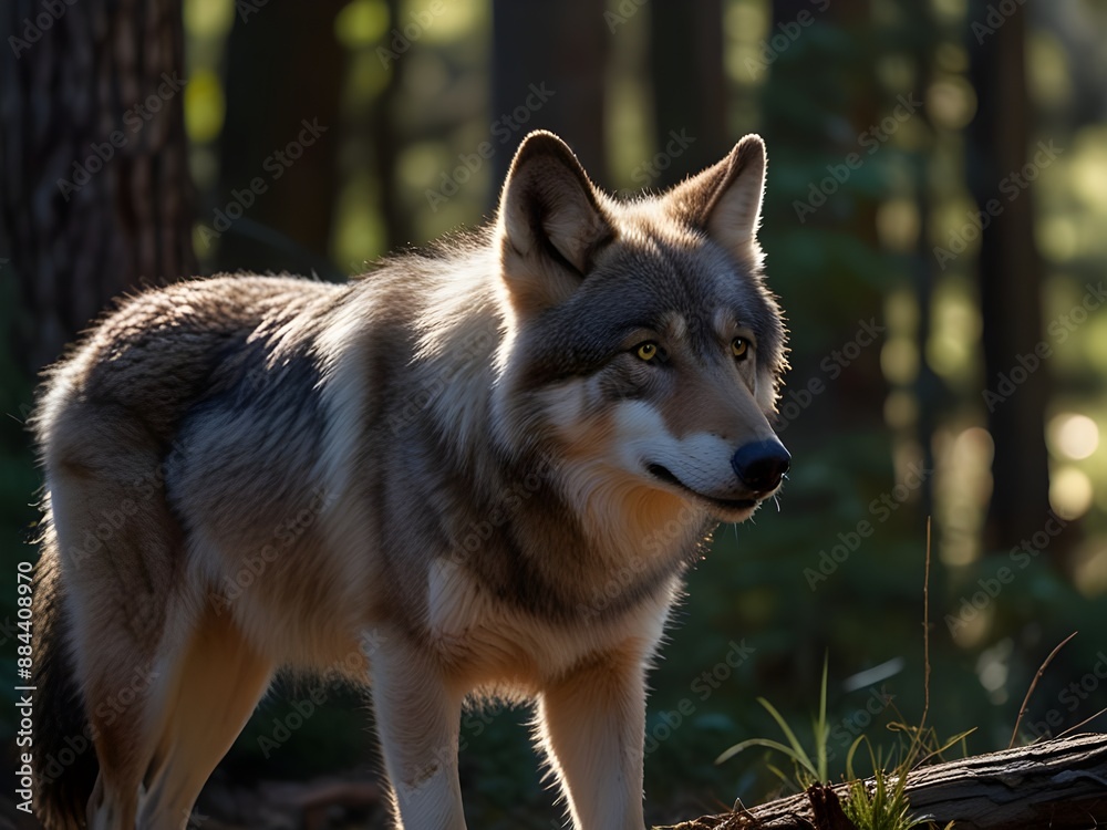 Un lobo entre los arbustos en el bosque Un lobo entre los arbustos en el bosque