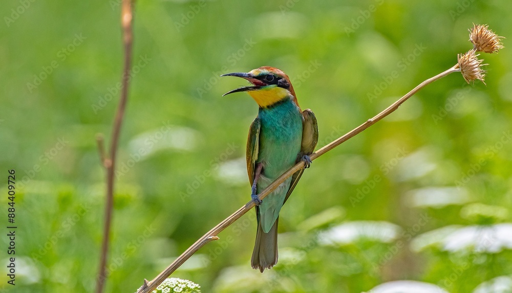 Obraz premium European Bee-eater (Merops apiaster) is a common bee-eater species that spends the winter in Africa and comes to Asia and Europe to breed in the summer.