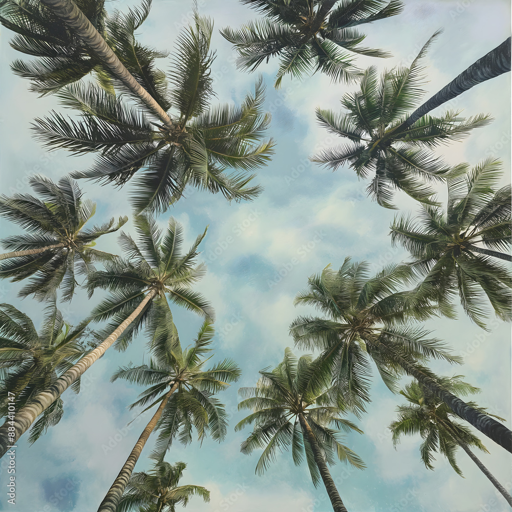 Tropical Canopy - Aerial View of Lush Palm Trees in Sunlight Tropical Canopy - Aerial View of Lush Palm Trees in Sunlight