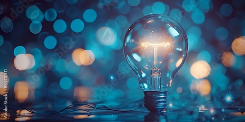 A light bulb is lit up in a blue and yellow background