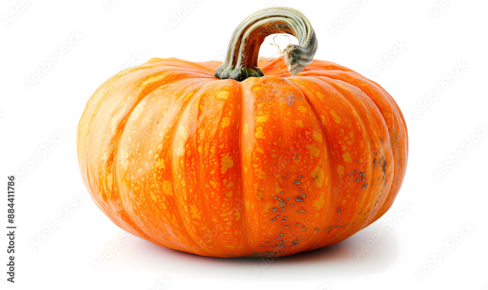 Fototapeta premium Fresh Dew-Covered Orange Pumpkin on a White Background