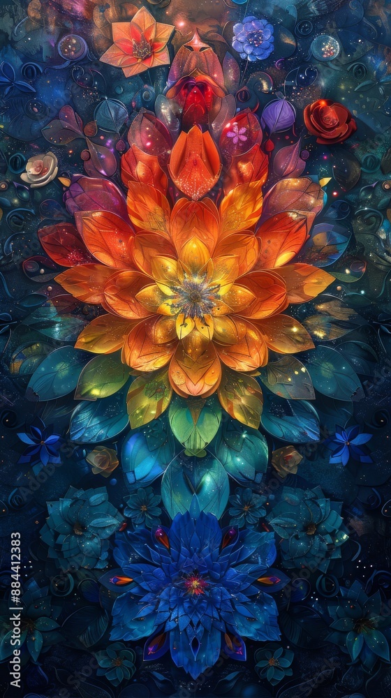 Rainbow-Colored Mandala with Intricate Geometric Patterns Rainbow-Colored Mandala with Intricate Geometric Patterns