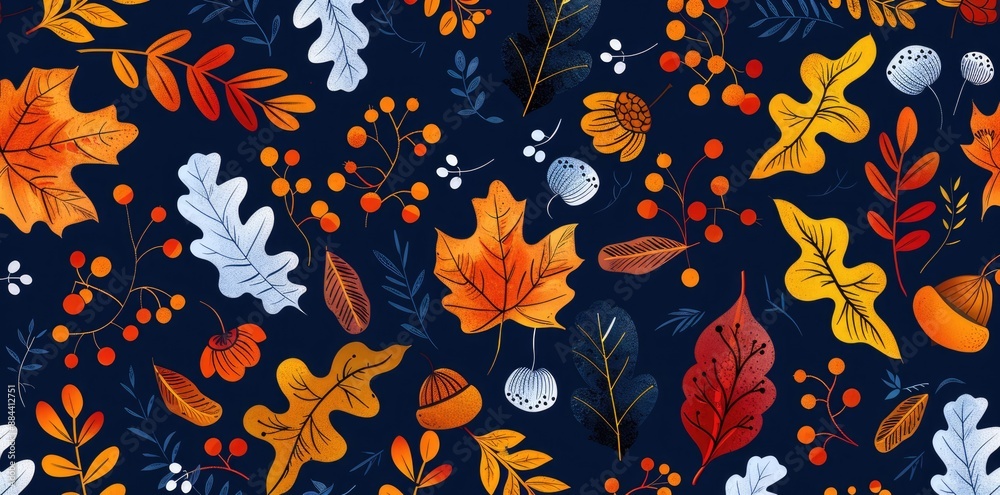 Autumn Leaves and Berries Pattern Autumn Leaves and Berries Pattern