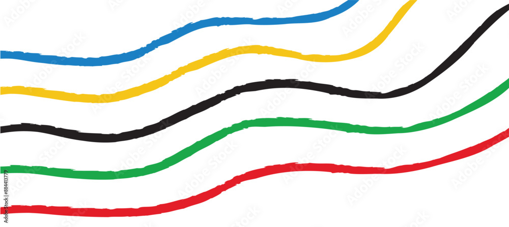 Colorful curved striped way isolated on transparent background. Olympic games banner. Olympic games straight lines, Olympic color ring, game line, modern. Vector illustration Colorful curved striped way isolated on transparent background. Olympic games banner. Olympic games straight lines, Olympic color ring, game line, modern. Vector illustration