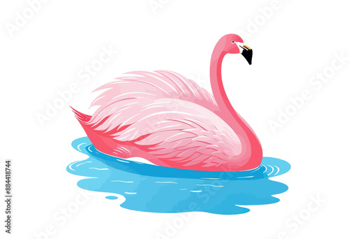 Pink Flamingo Swimming in Blue Water