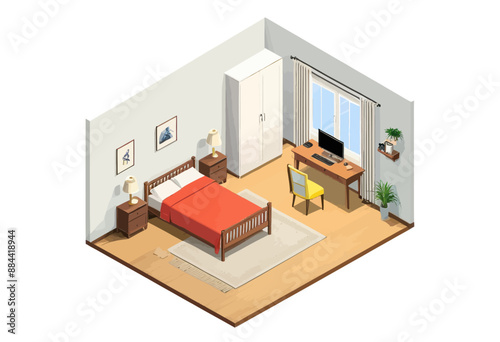 Modern Bedroom with Orange Bed and Yellow Chair