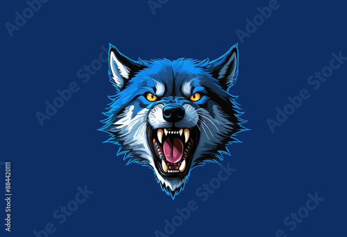 Fierce Blue Wolf's Mouth Open in Angry Roar