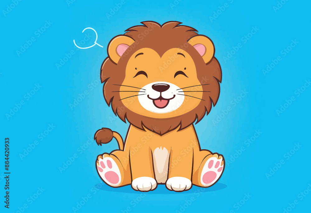 Cheerful Lion Character with Smiling Expression and Pink Pawprints Cheerful Lion Character with Smiling Expression and Pink Pawprints