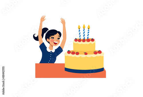 Celebration: Woman Celebrating Birthday with Cake