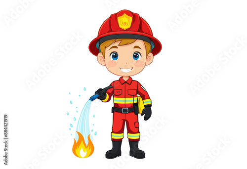 Wallpaper Mural Smiling Firefighter Extinguishing Fire with Water Hose Torontodigital.ca