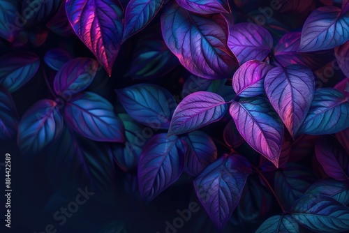 Vibrant Purple and Blue Leaves in a Dark Background