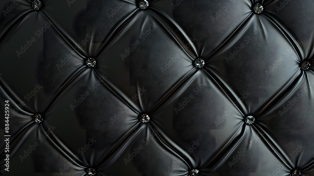 Fototapeta premium Leather texture surface with luxury seamless sewing thread diamond square shape pattern in black color for background wallpaper and design, closeup