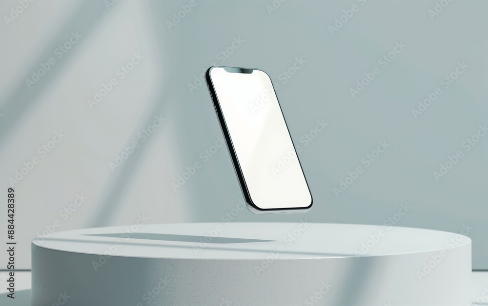 Floating Smartphone on Blue Background with Shadows. Ideal for technology and product designs. Floating Smartphone on Blue Background with Shadows. Ideal for technology and product designs.