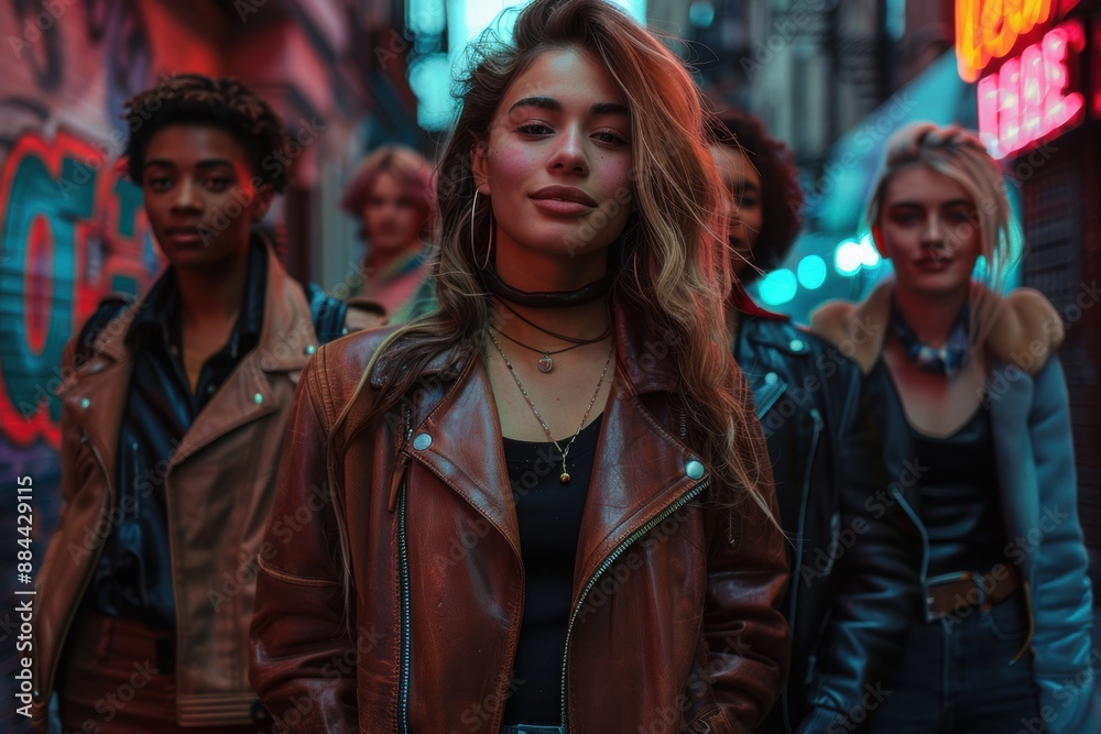 Leather-Clad Friends on a City Night Out Leather-Clad Friends on a City Night Out