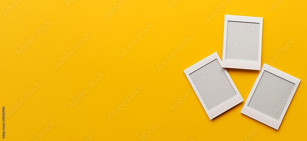 Empty Polaroid Frames on Yellow Background. Ideal for photography and memory-themed designs. Empty Polaroid Frames on Yellow Background. Ideal for photography and memory-themed designs.