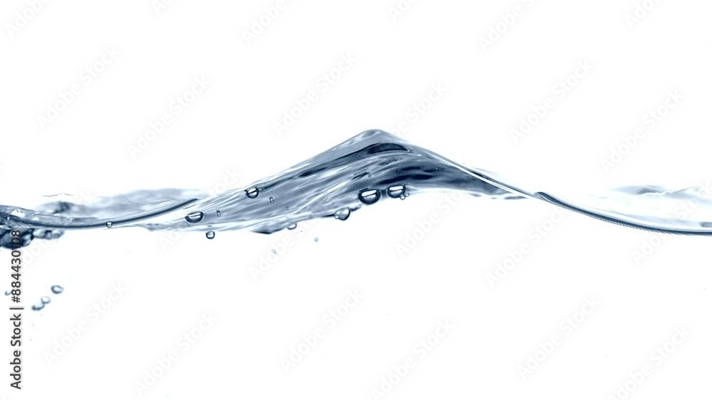 abstract blue water wave isolated on white background, closeup of a slow motion water line with underwater view, motion design concept for cosmetics, beauty spa or drink