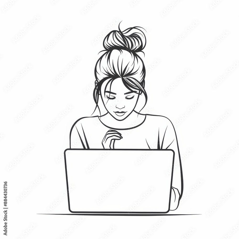 Clean Vector Illustration of Woman with Laptop Clean Vector Illustration of Woman with Laptop