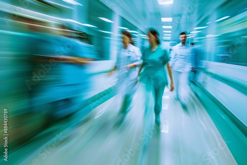 Wallpaper Mural Hustling healthcare workers in blurred hospital corridor scene Torontodigital.ca
