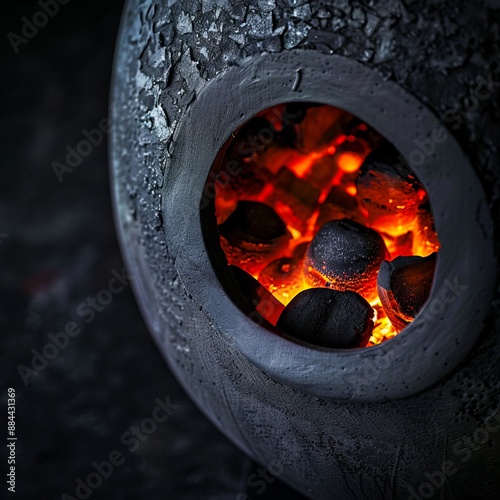 A fire burning in a large bowl.