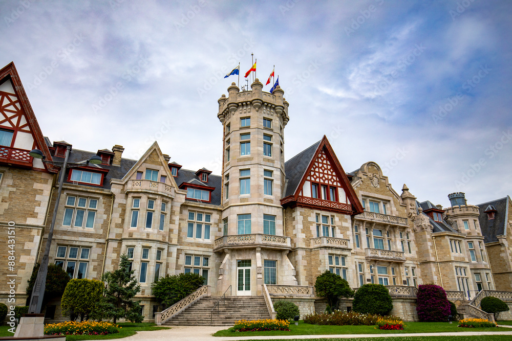 Obraz premium View of the facade of the Magdalena centenary palace in Santander, Cantabria, Spain with soft afternoon light