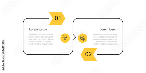 2 line process infographic template with icons and yellow colour for business information, presentation and web graphic design 