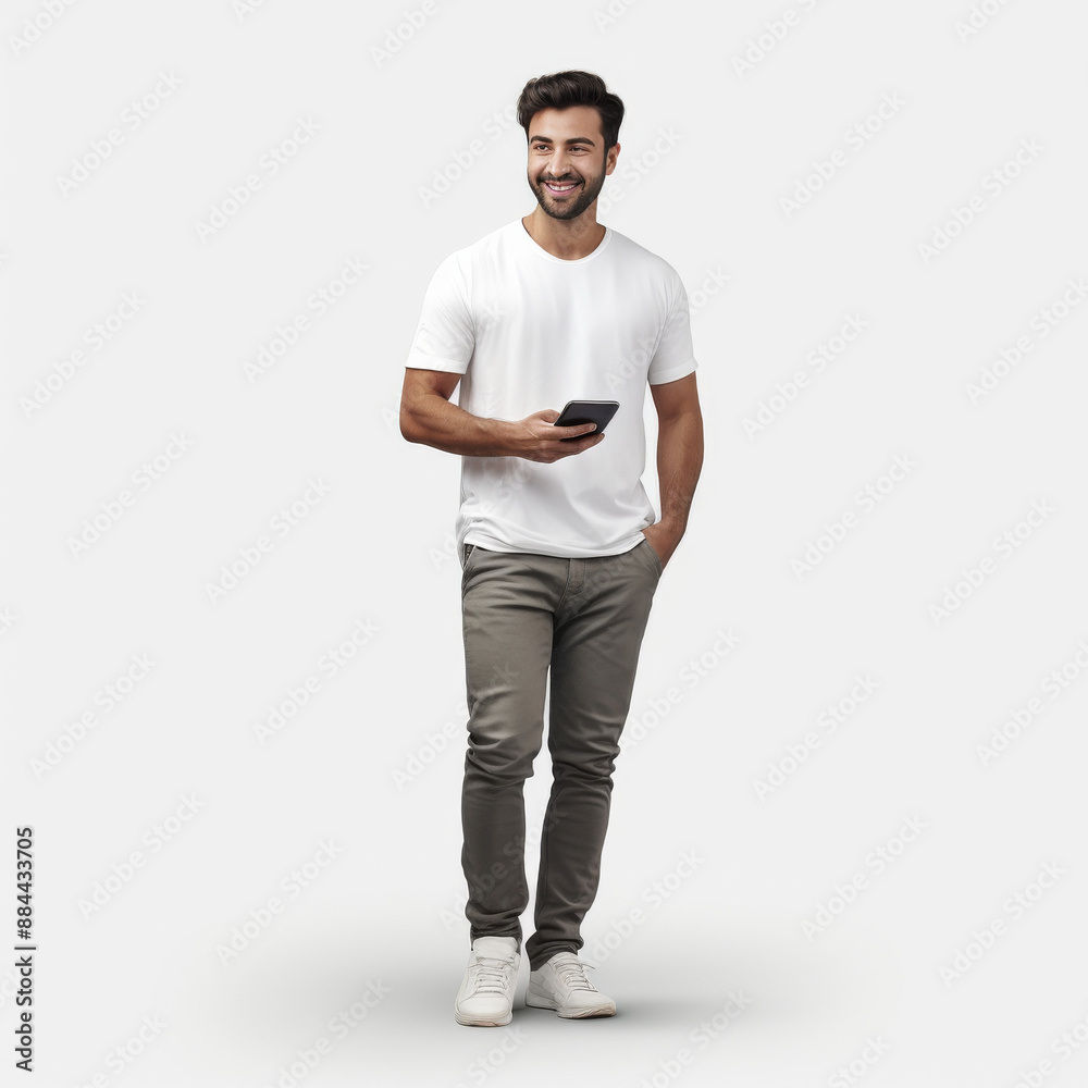 Full-Body Portrait of Smiling Pakistani Man Using Mobile Full-Body Portrait of Smiling Pakistani Man Using Mobile